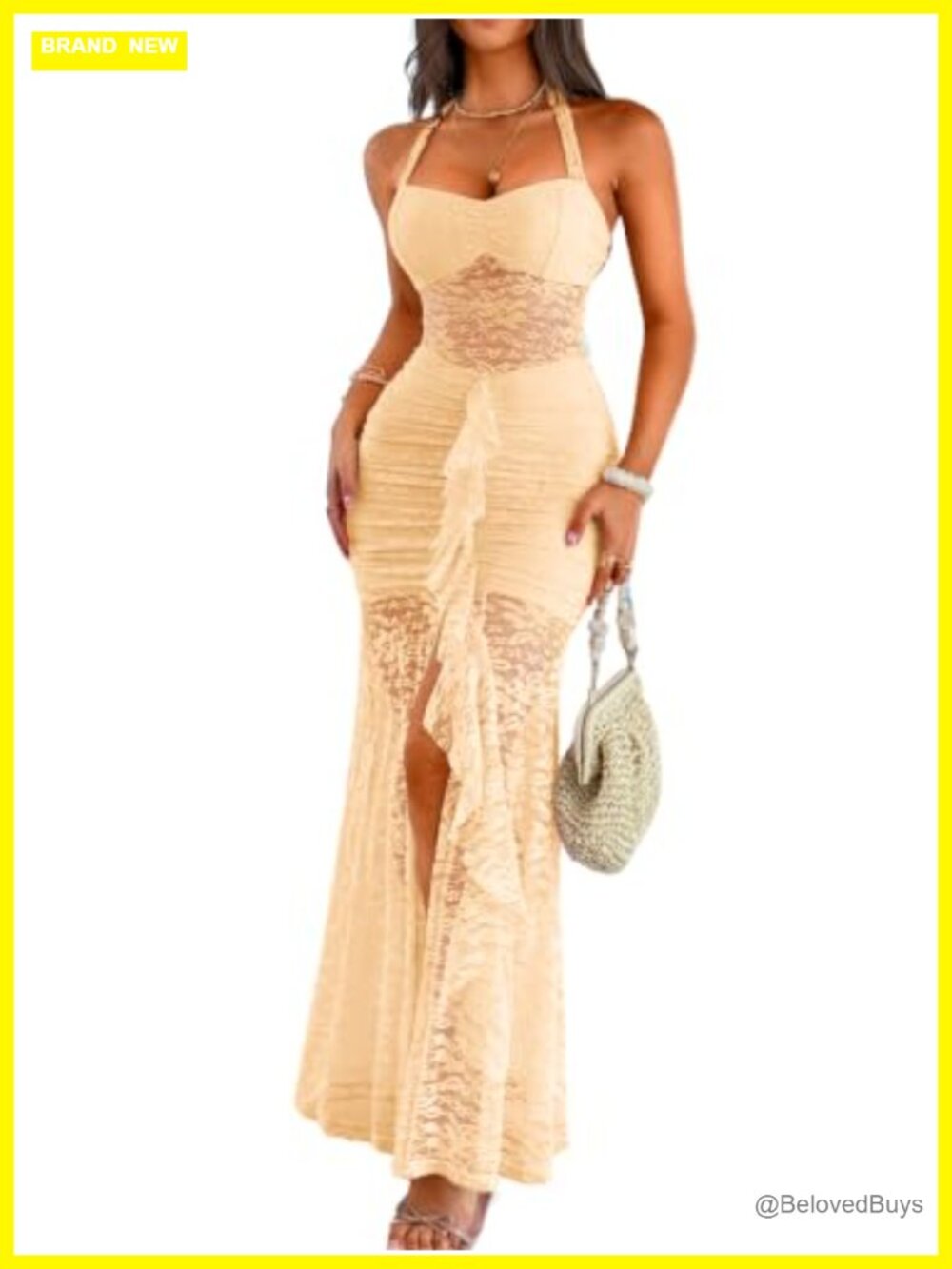 Women's Lace Bodycon Maxi Dress Halter Slit Mermaid Prom Wedding Vacation